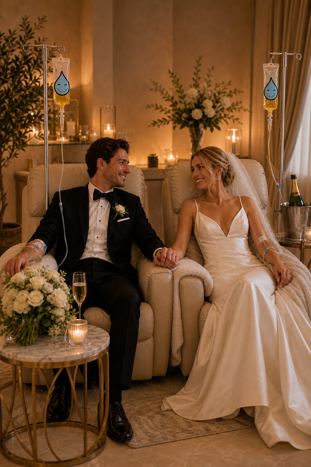 Bride and groom celebrating